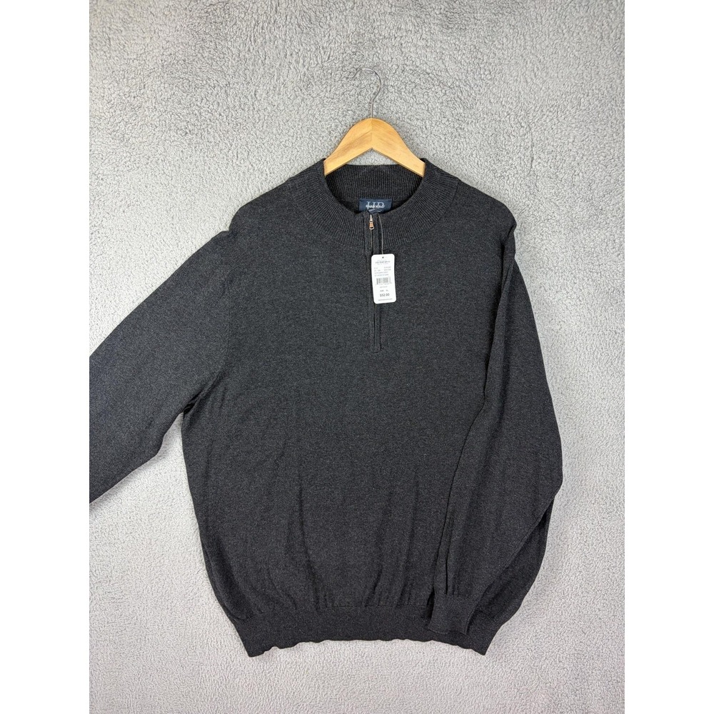 Harbor Bay Sweater Mens XL Dark Gray Quarter Zip Mock Neck Cotton Knit Pullover